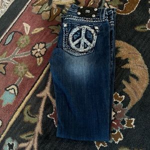 Miss Me Bootcut Jeans Peace Sign Pockets Size 27 Leg 32
